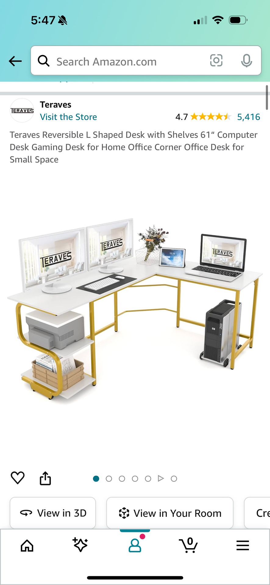 Spacious L Desk White And Gold 