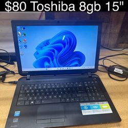 Toshiba Satellite Laptop 15” 8gb 320gb Windows 11 Includes Charger, Good Battery 