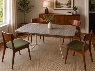 Vintage Mid-Century Modern Wood Grain Laminate Dining Table w/ Leaf