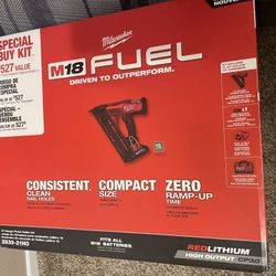 (New In Box) Milwaukee Finish Nailer Kit 30 Deg. 15 Gauge.