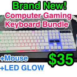 ⌨️ NEW (white) Gaming Keyboard Mouse Bundle LED RGB Wired Set 🎮