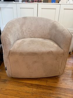 Beige Corduroy Barrel Accent Chair