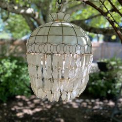 Vintage Mid Century Capiz Shell Swag Chandelier 