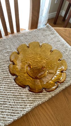 Amber glass footed feather bowl