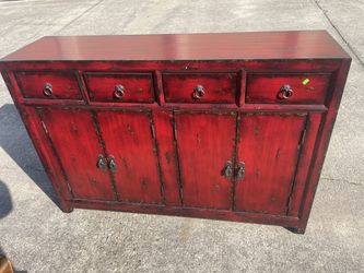 Red Asian Cabinet - Buffett, Console, Sideboard, Hooker Furniture 58''  Excellent Condition - In Time For The Holidays - Delivery Available For A Fee