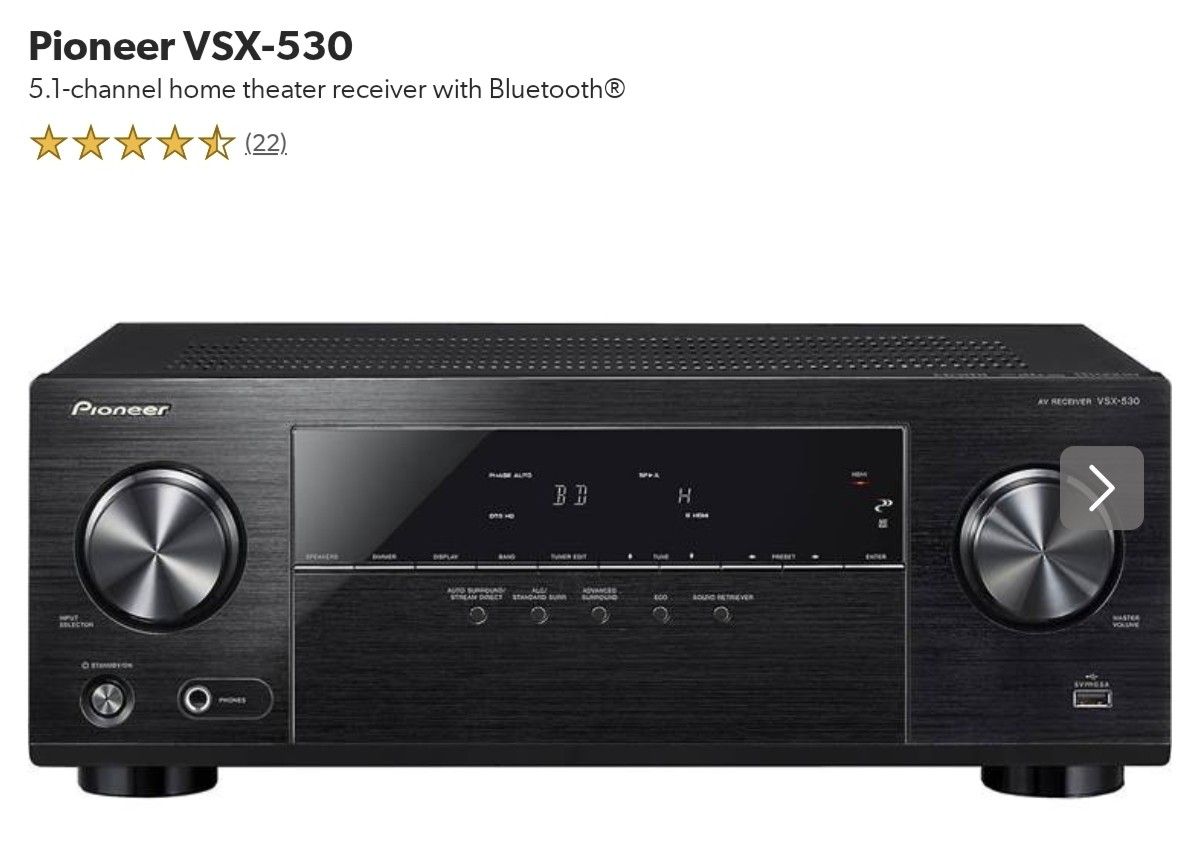 Pioneer VSX-530 5.1-channel home theater receiver with Bluetooth w/Optima wood Speakers and Remote!