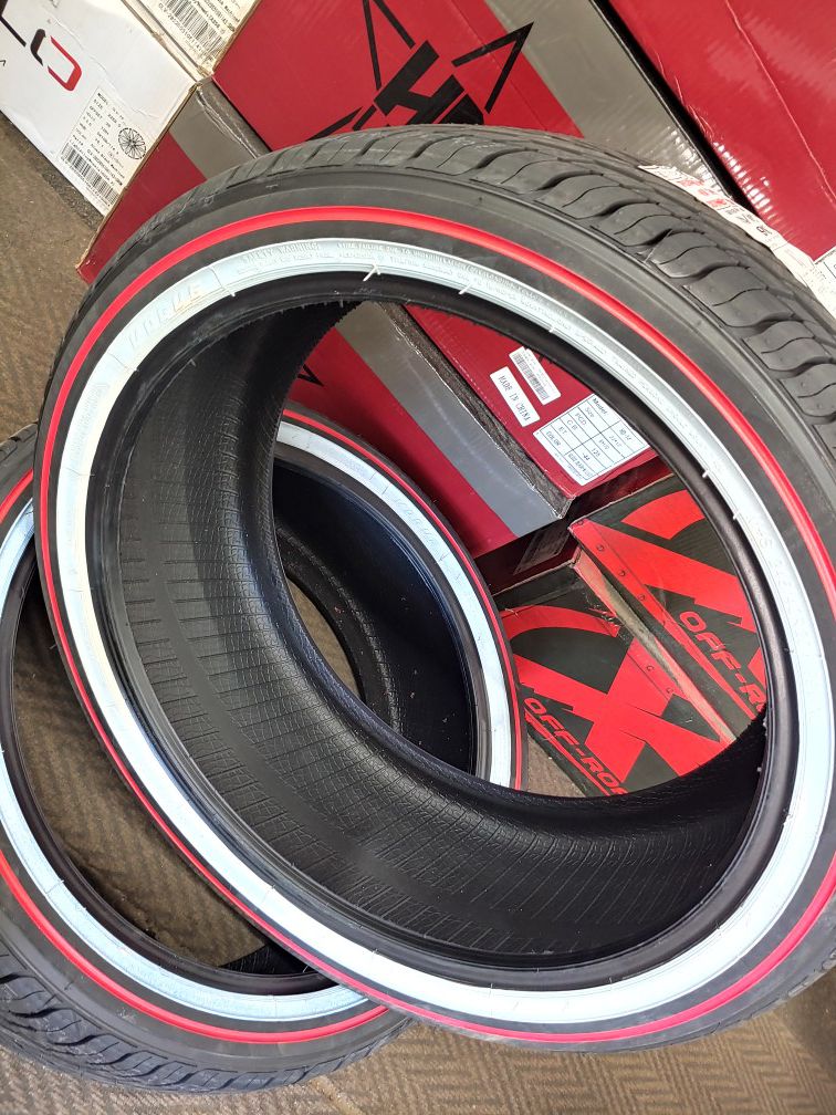 New redline vogues tyres in all sizes. $0 take home layaway. Ulohos 2940 N Keystone Mon-Sat 10-6