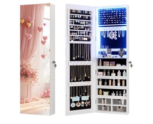 White jewelry armoire, full length mirror with LED lights
