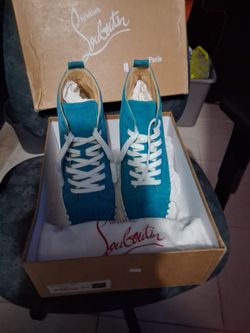 Christian Louboutin  suede Hightop spiked sneakers riviera/riv mat- teal green size 13.5/ 46.5