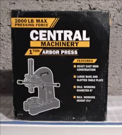 Central Machinery 1 Ton, Cast Iron, Arbor Press with Large Base and Slotted Table Plate