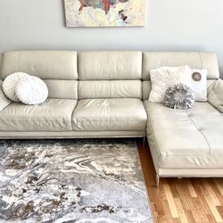 Modani Ivory White Leather 90” by 66” 2pc Sectional Sofa with RAF Chaise