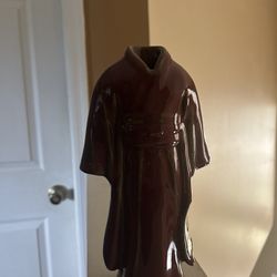 Flower Holder/ Vase - Asian Yukata Style Kimono Red w/ Green Detail