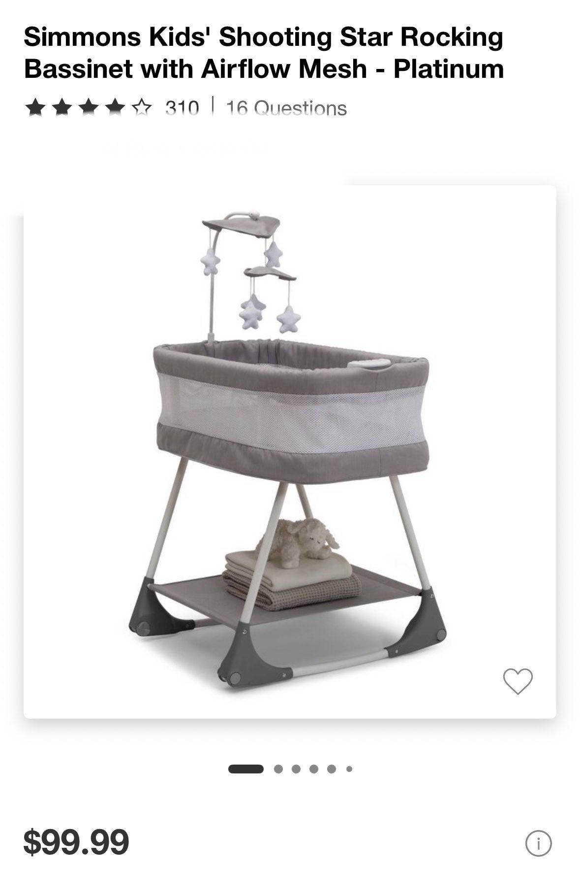 Simmons Kids' Shooting Star Rocking Bassinet with Airflow Mesh - Platinum