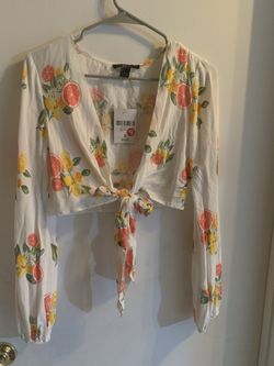 White Crop Top With Orange Print