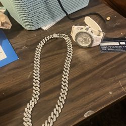 Brand new sterling silver Cuban necklace And Watch