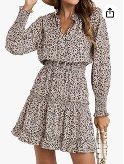 Tiered Flowy Leopard Print Dress Sz Large