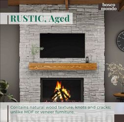 Fireplace Mantel, Handcrafted Rustic from Solid Pine, Wall-Mounted Floating Farmhouse Shelf - 8x6x66 Oak