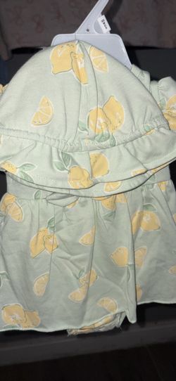 Baby girl lemon  summer dress with hat