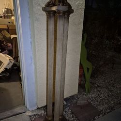 68" High Art Deco Influenced Neoclassical Torchiere Pillar Featuring 3 Ribbed Columns - Pretty Heavy Bronze Colored Metal Piece
