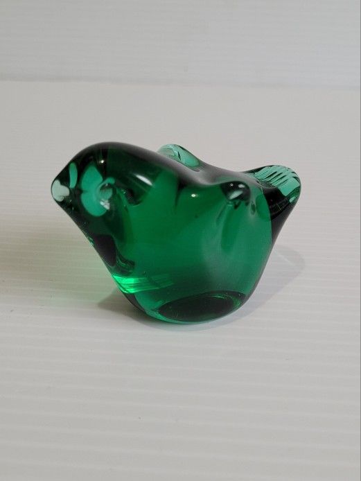 Vintage Green Glass Animal Paperweights Figurine Bird.