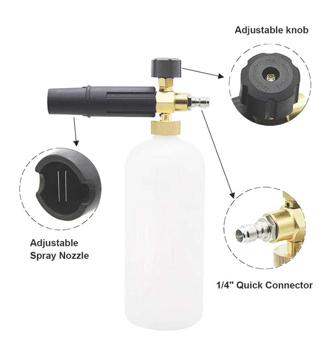 Foam Cannon 1 L Bottle Snow Foam Lance with 1/4" Quick Connector for Pressure Washer