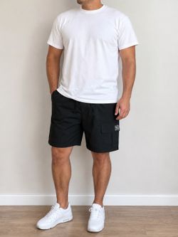 Men’s Black Cargo Shorts XXL Elastic Waist Casual Lightweight Drawstring New