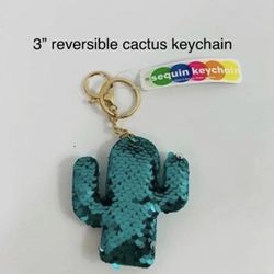 Brand new 3" cactus reversible sequin keychain 