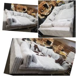 BRAND NEW U SECTIONAL COUCHES CHAISE SOFAS SIZE 6X13X6FT AND 11X11FT CORDOROY LIGHT GREY FABRIC. CUSTOM MADE AVAILABLE