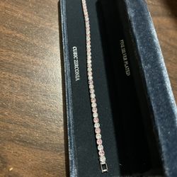Ladies Silver Plated Bracelet With Pink And Clear Cubic Zirconia Stones 