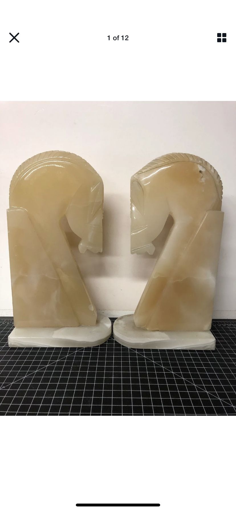Vintage Large Marble Horse Head Bookends 13”