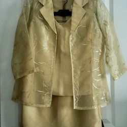 3 Piece Dress Set, Skirt, Tank, Jacket, Golden Color Size M