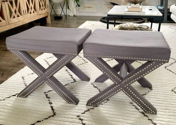 Pair Of Gray Nailhead Trim Ottoman/ Benches/ Chairs ***Only Selling As A Pair Together 