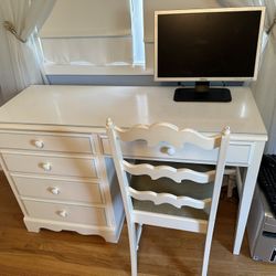 Solid Wood White Desk And Chair Set