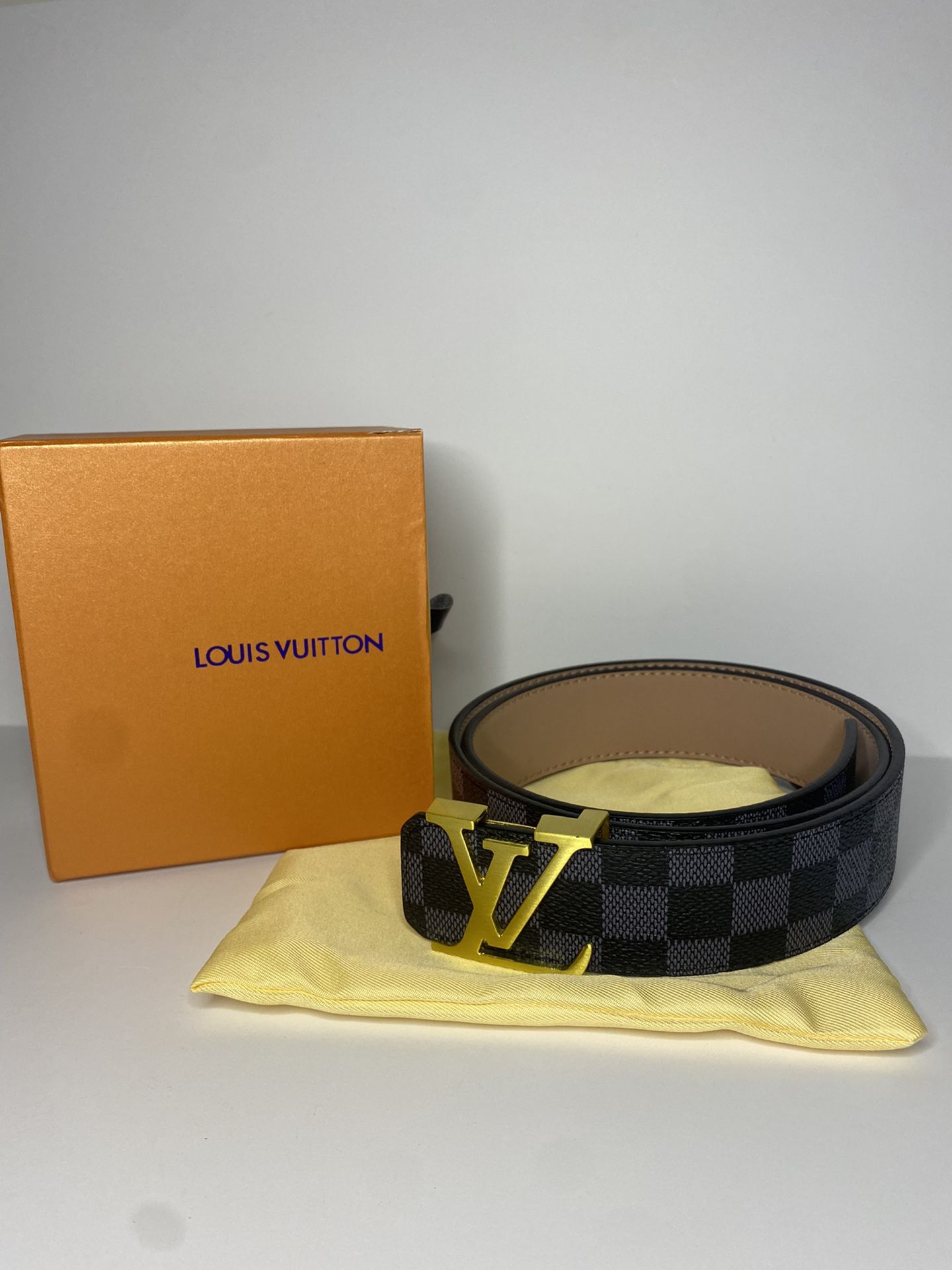 Louis Vuitton Black Checker Belt With Gold Buckle for Sale in San