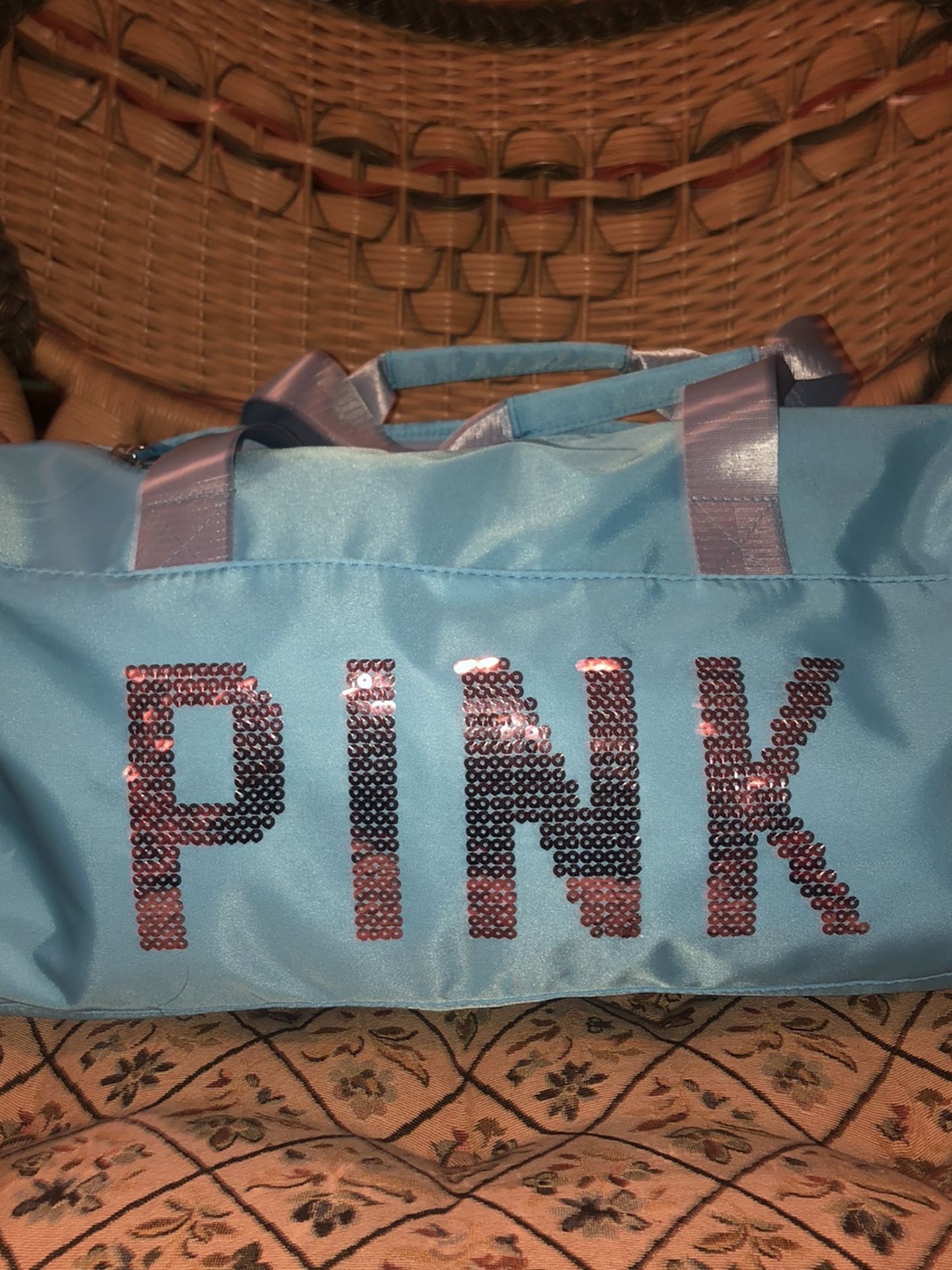 Women’s Fashion Sky Blue Duffel bag Pink Letter