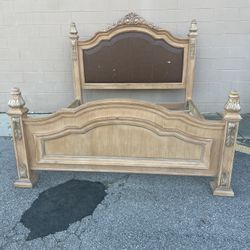 Elegant Wooden King Size Bed Frame with Ornate Details