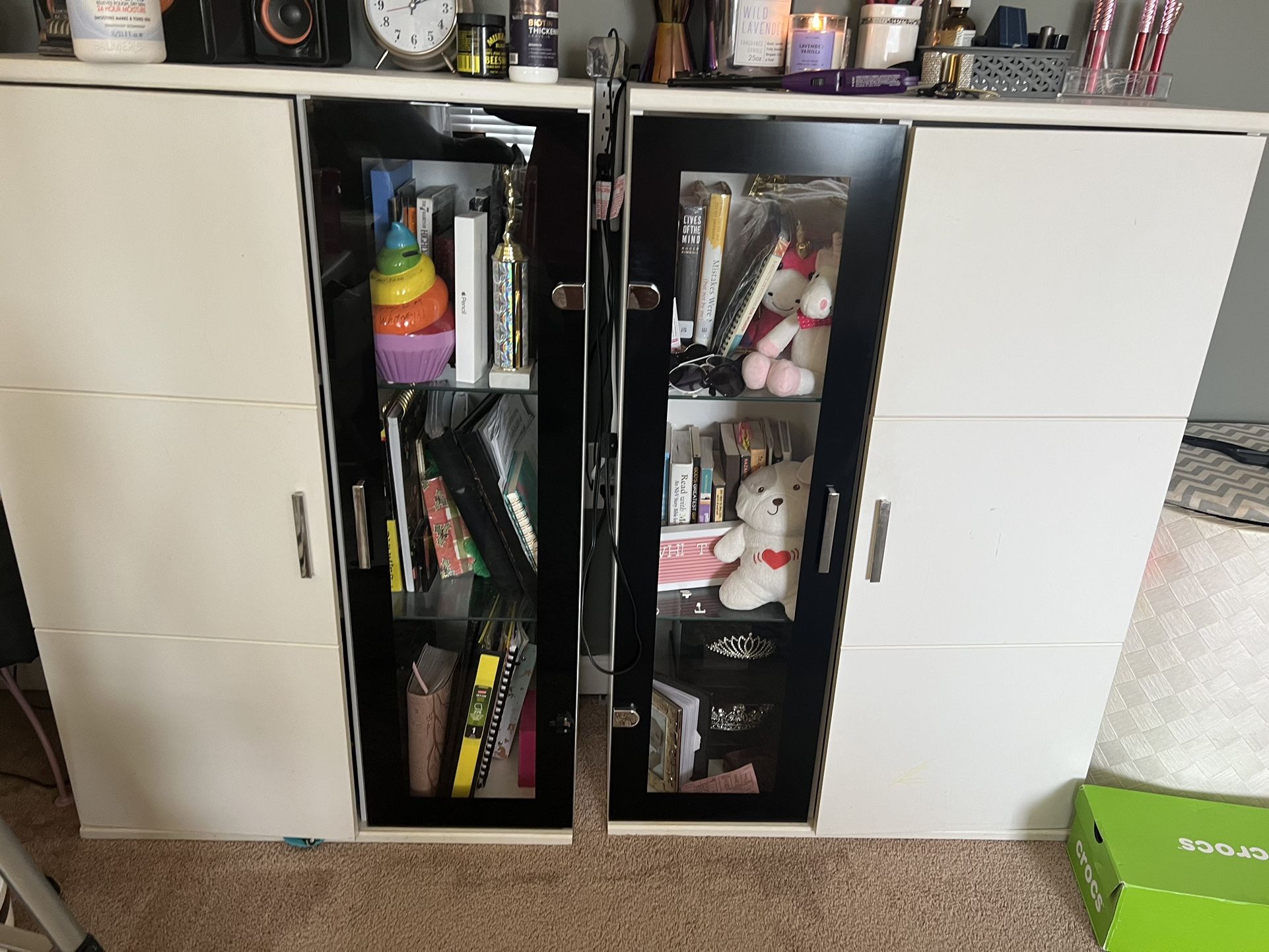 Two White and Black Bookshelves