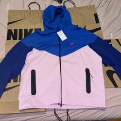 Men's S - Nike Tech Fleece Windrunner Hoodie Neapolitan Pink Blue FZ4709 480