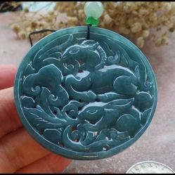Jadeite Jade Green Sheep Goat Rabbit Bat Pendant 