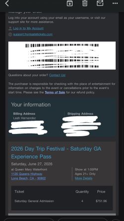 DAY TRIP SAT GA TICKERS QUANTITY 4/ WILLING TO SELL SEPARATELY AS WELL
