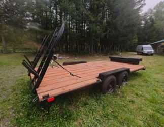 16’ Flatbed Trailer w/ Brakes & Lights + 5’ Front Box – New Tires – 8’ Wide