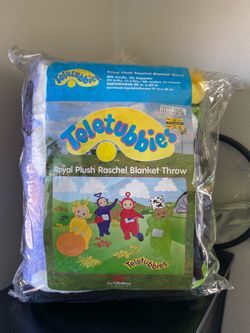Vintage TELETUBBIES Plush Blanket Rainbow Tinky Dipsy Po La La  - RARE NWT