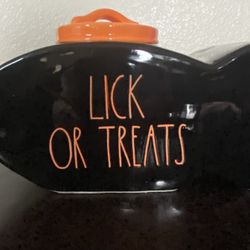 New Rae Dunn Lick Or Tricks Fish Shaped Canister 9 3/4” W x 6” H x 4 7/8” D