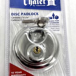 Disc Padlock Brand New Stainless 2 3/4 W 2 Keys 70mm Chalet By Chateau