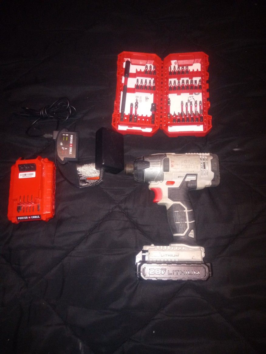 Porter Cable Impact Drill With Charger And 2 Batteries And Impact Kit