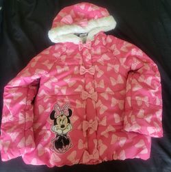 Minnie Mouse Pink Bow With White Fur Puffy Jacket