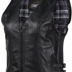 Street & Steel Women’s Black Leather Motorcycle Buckle Vest