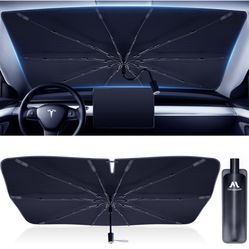 Windshield Sun Shade Umbrella, [2023 Upgraded] Car Sun Shade Windshield Block UV Rays, Car Windshield Sun Shade Fiberglass & 360°Rotation Bendable Han