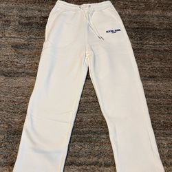 Sixth June White Sweatpants Men’s M Fleece Drawstring Elastic Waist Straight Leg