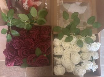 ROSES (Burgundy & White artificial)
